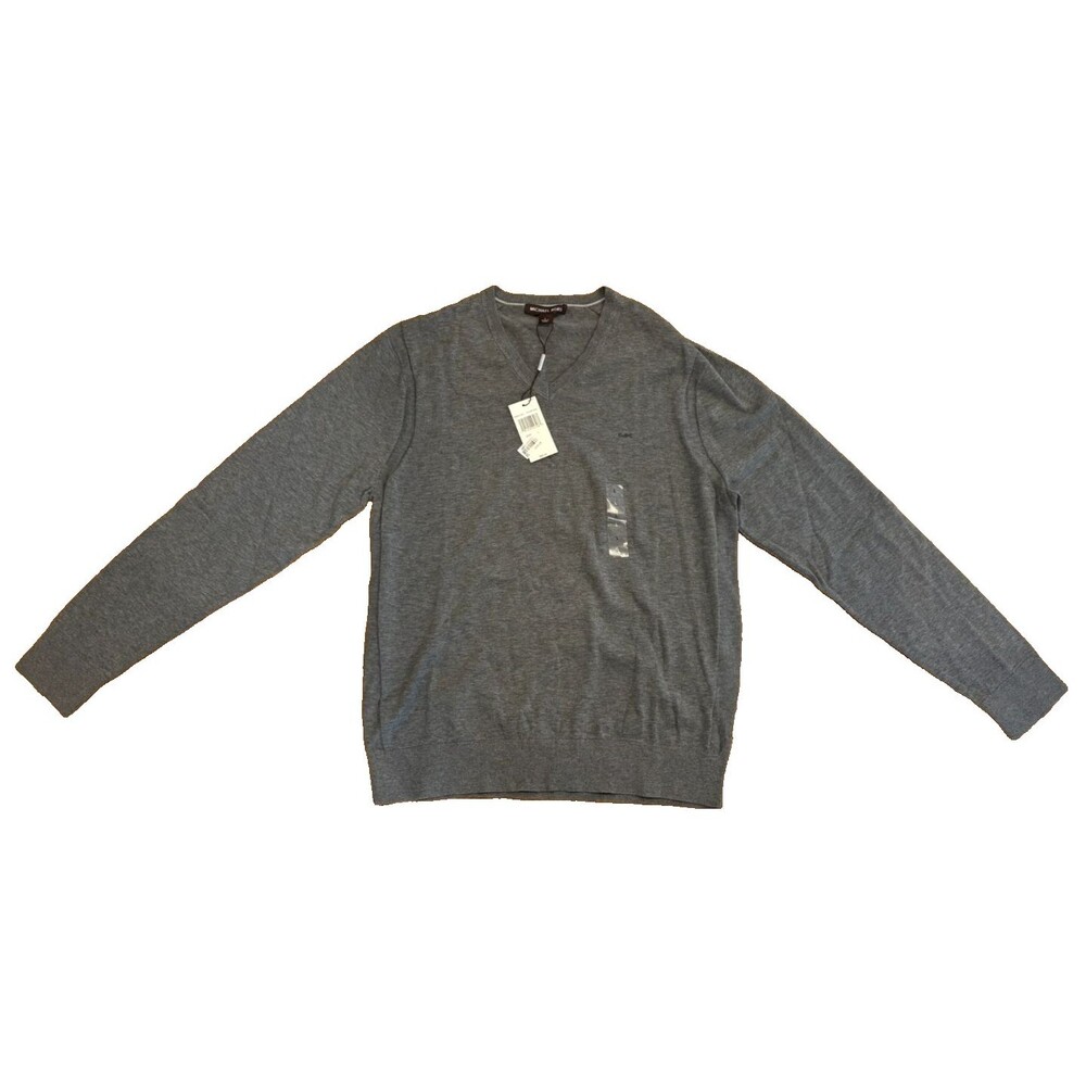 Michael Kors Sweater Mens Size Large Heather Gray V-Neck Cotton Lightweight NWT